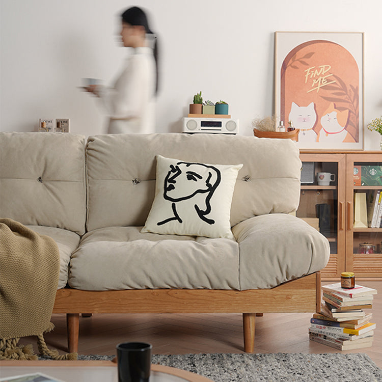 【高級感溢れる】チェリー材 フェザー シリコンフィル 合皮使用の贅沢ソファー|快適な居心地を最適に fyx-826