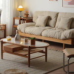 【高級感溢れる】チェリー材 フェザー シリコンフィル 合皮使用の贅沢ソファー|快適な居心地を最適に fyx-826