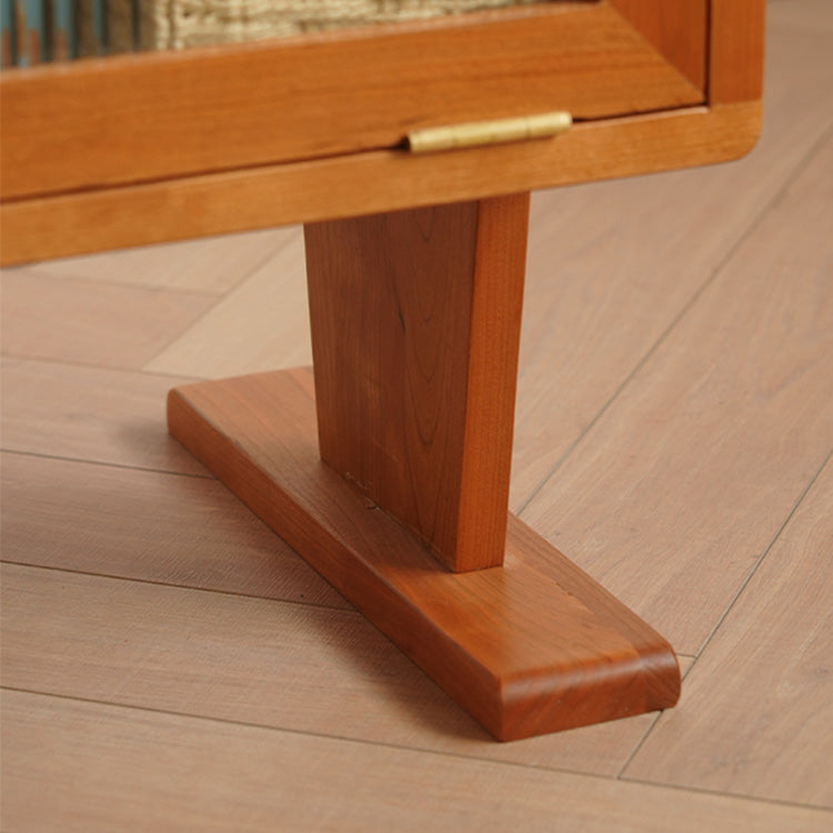 高級チェリー材とガラス使用の多層板キャビネット - 銅製アクセント付き fyx-849