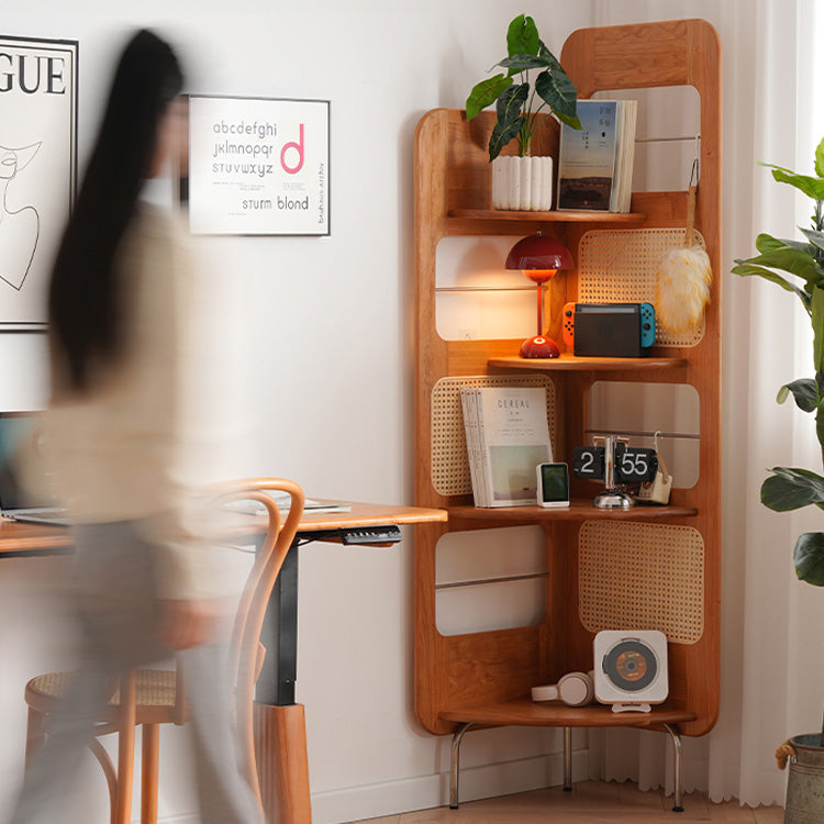 ラタン&チェリー材ステンレスラック - 高級感あふれる収納ソリューション fyx-852