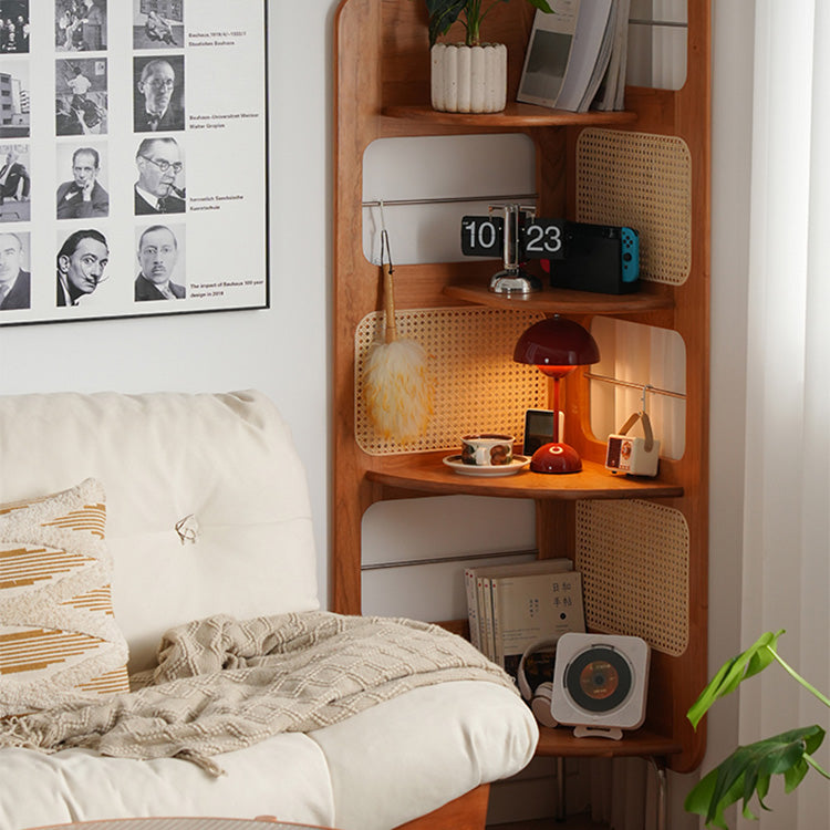 ラタン&チェリー材ステンレスラック - 高級感あふれる収納ソリューション fyx-852