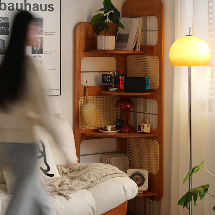 ラタン&チェリー材ステンレスラック - 高級感あふれる収納ソリューション fyx-852