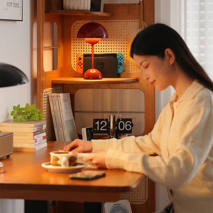 ラタン&チェリー材ステンレスラック - 高級感あふれる収納ソリューション fyx-852