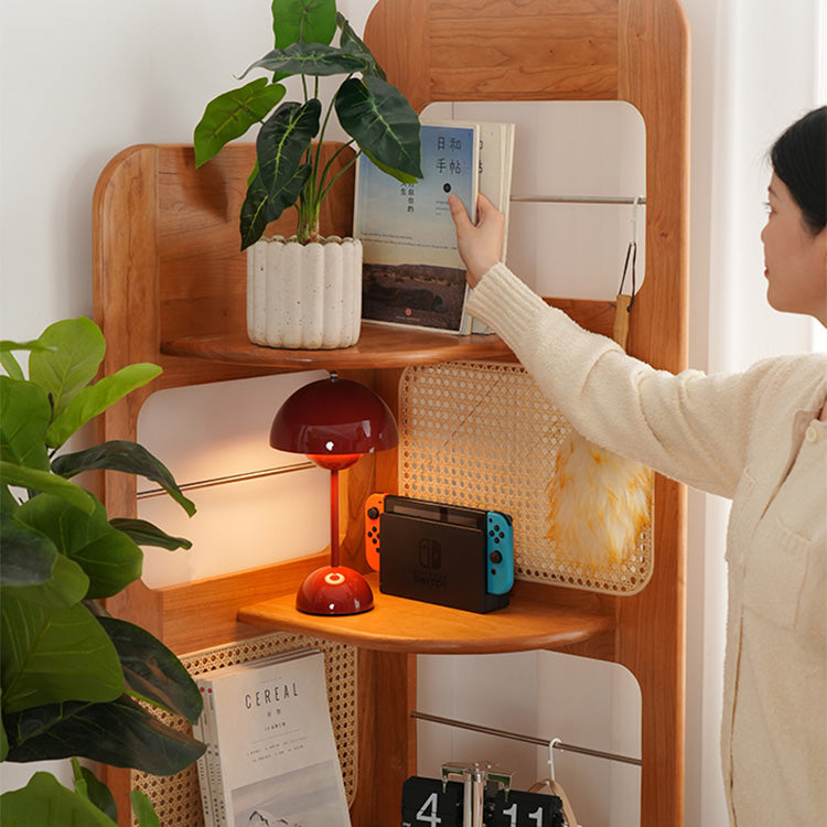 ラタン&チェリー材ステンレスラック - 高級感あふれる収納ソリューション fyx-852