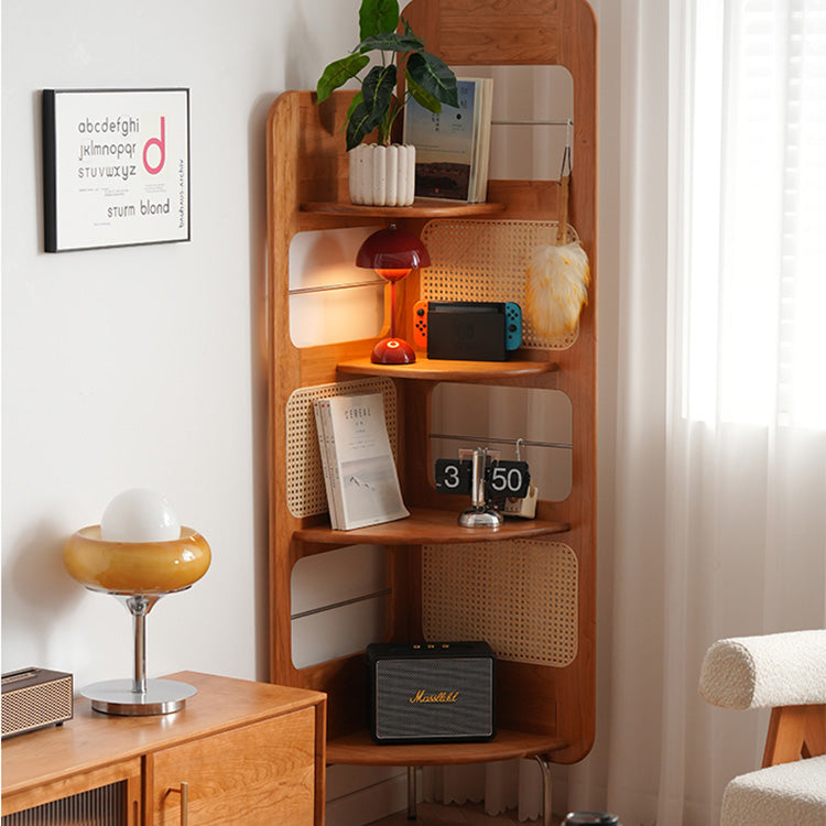 ラタン&チェリー材ステンレスラック - 高級感あふれる収納ソリューション fyx-852