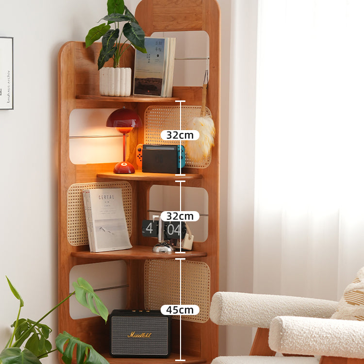 ラタン&チェリー材ステンレスラック - 高級感あふれる収納ソリューション fyx-852