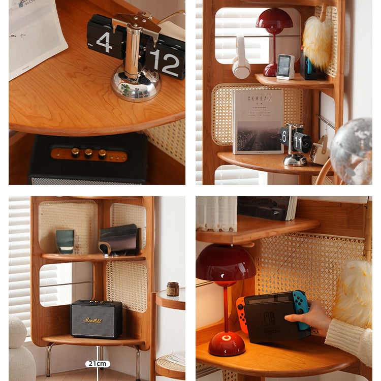 ラタン&チェリー材ステンレスラック - 高級感あふれる収納ソリューション fyx-852