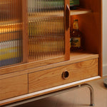 チェリー材多層板ガラスステンレスキャビネット - 高級感溢れる収納家具 fyx-864