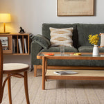 チェリー材&強化ガラス&ラタンの高級感センターテーブル fyx-869