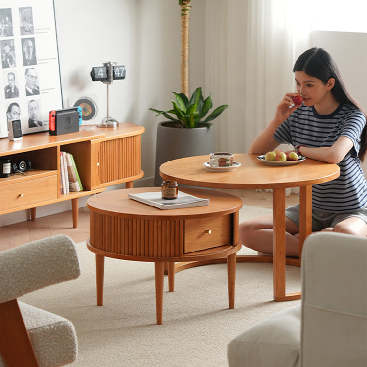 「上質チェリー材&オークのセンターテーブル - 洗練の銅ディテール」 fyx-870