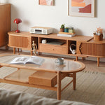 チェリー材×ガラス×ラタンのおしゃれなセンターテーブル fyx-877