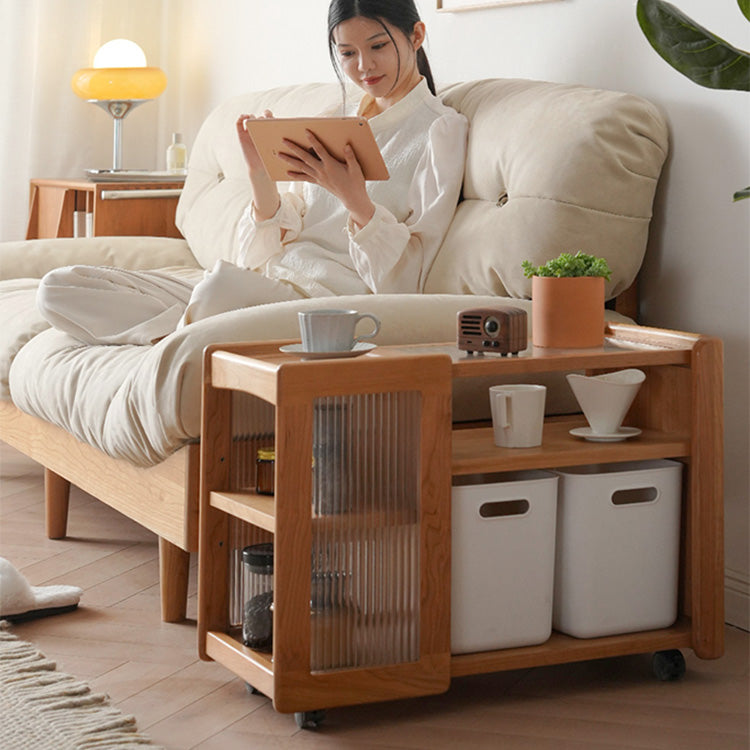 チェリー材&強化ガラス使用の高級センターテーブル|モダンでスタイリッシュなデザイン fyx-878