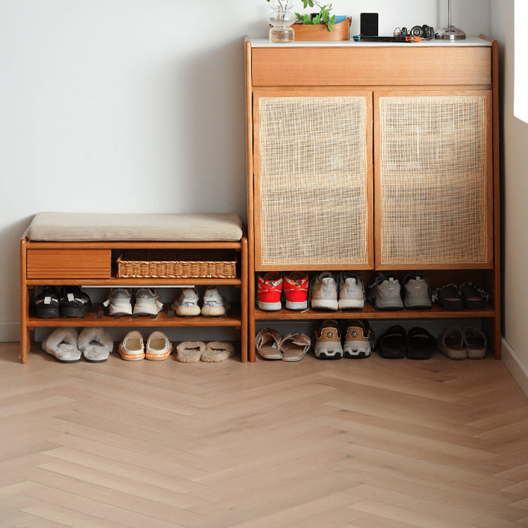 チェリー材&コーデュロイ キャビネット|高級感あふれる収納家具 fyx-899