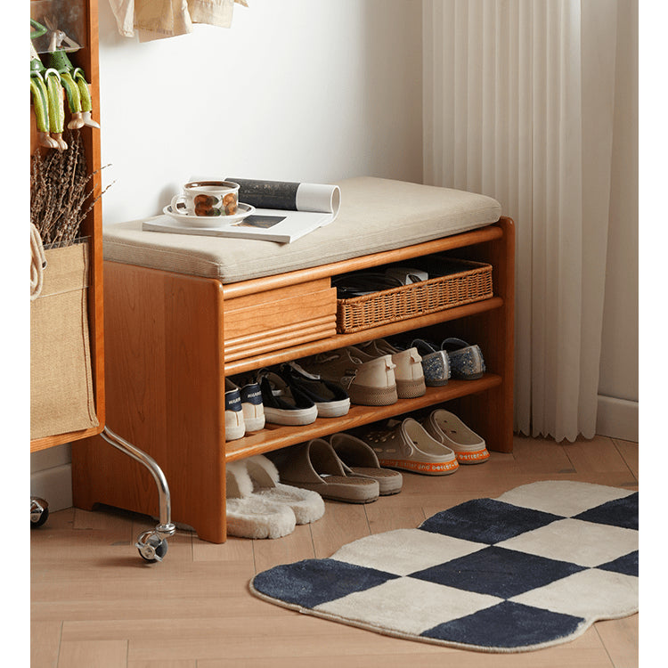 チェリー材&コーデュロイ キャビネット|高級感あふれる収納家具 fyx-899