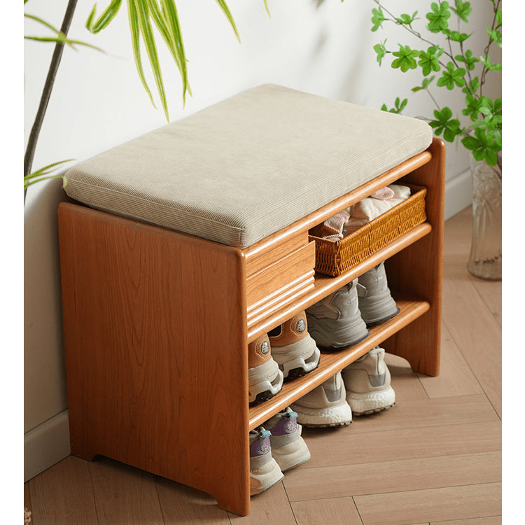 チェリー材&コーデュロイ キャビネット|高級感あふれる収納家具 fyx-899