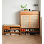 チェリー材&コーデュロイ キャビネット|高級感あふれる収納家具 fyx-899