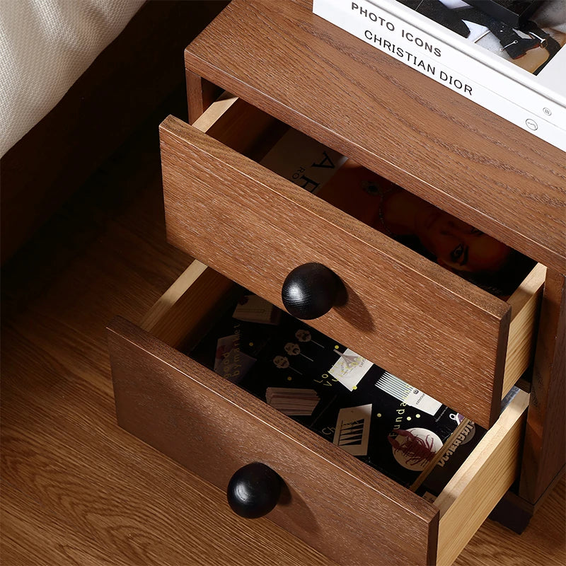 アッシュ材のシンプルなナイトテーブル|収納力抜群の引き出し付きデザイン fzgf-3103