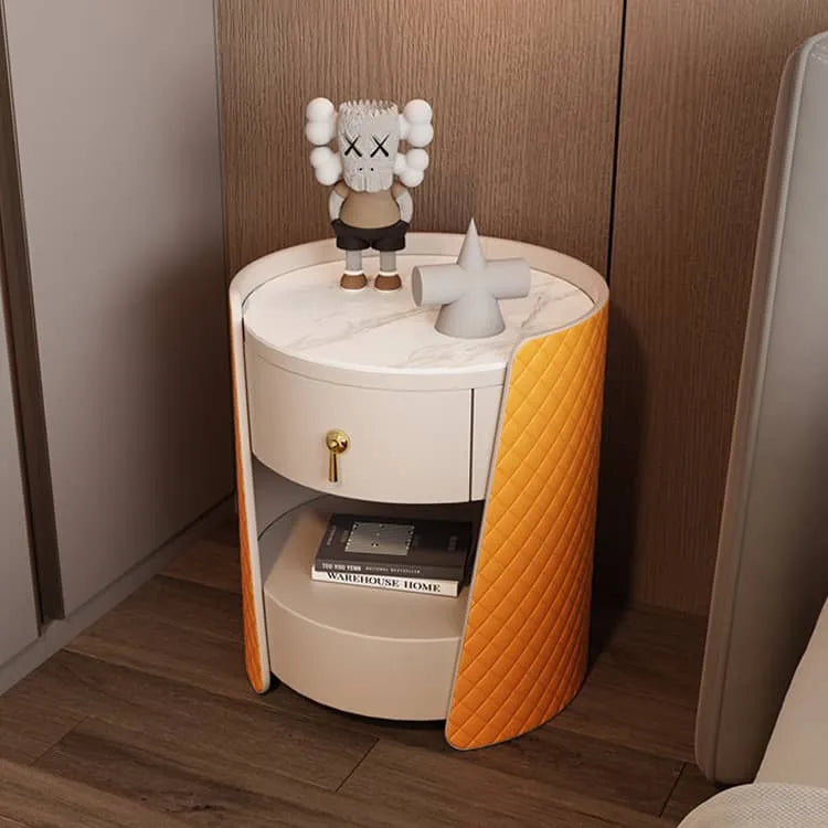 高級感漂うナイトテーブル|無垢材&セラミック&PUレザー使用 fzyhs-2743