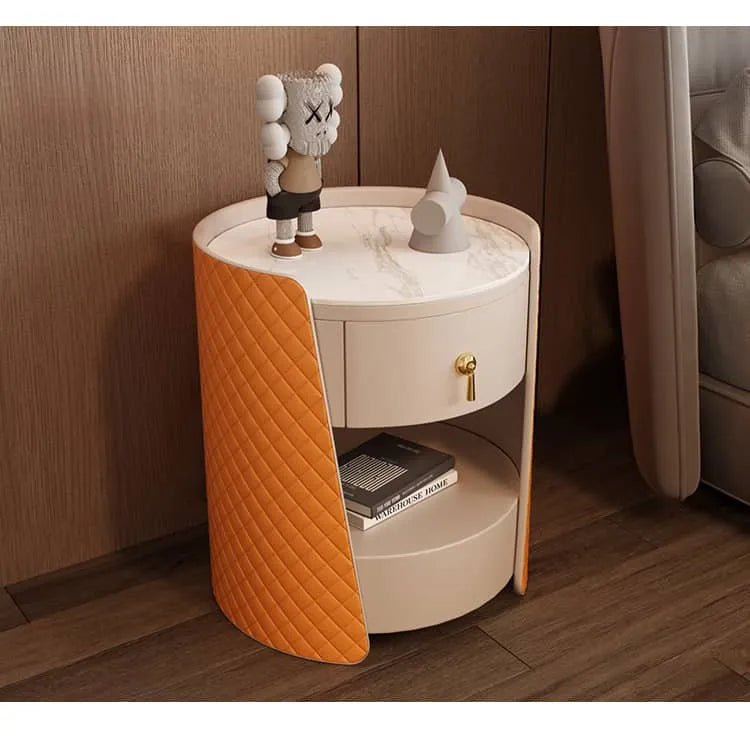 高級感漂うナイトテーブル|無垢材&セラミック&PUレザー使用 fzyhs-2743