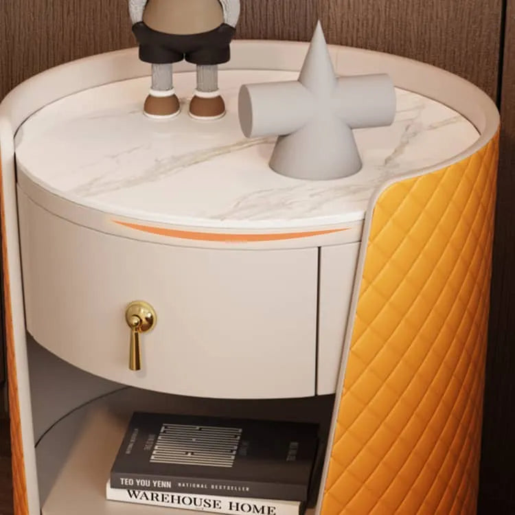 高級感漂うナイトテーブル|無垢材&セラミック&PUレザー使用 fzyhs-2743