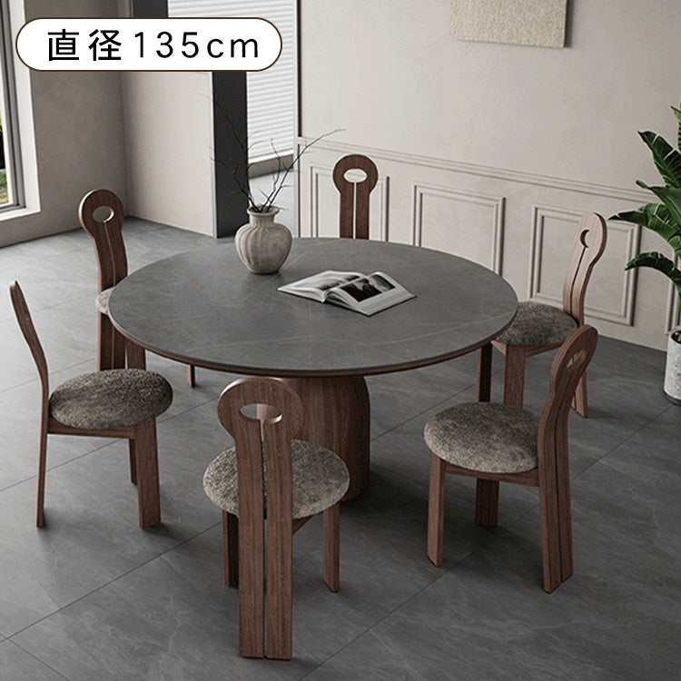 フレンチヴィンテージ実木ダイニングテーブル ウォールナット色 ラウンド型 セラミック天板円形テーブルhagst-1823