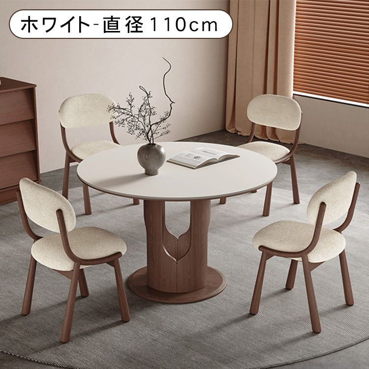 無垢材ラウンドダイニングテーブル ビンテージスタイル ピュアホワイトセラミック天板 中空脚デザイン hagst-5509