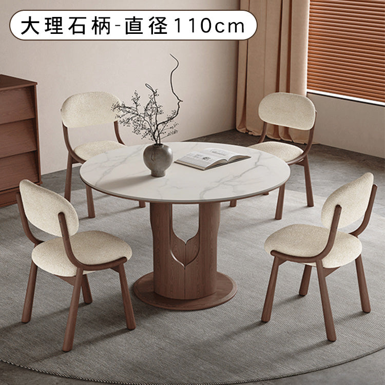 無垢材ラウンドダイニングテーブル ビンテージスタイル ピュアホワイトセラミック天板 中空脚デザイン hagst-5509