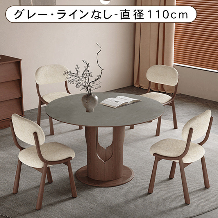 無垢材ラウンドダイニングテーブル ビンテージスタイル ピュアホワイトセラミック天板 中空脚デザイン hagst-5509