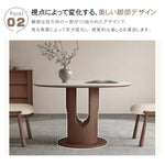 無垢材ラウンドダイニングテーブル ビンテージスタイル ピュアホワイトセラミック天板 中空脚デザイン hagst-5509