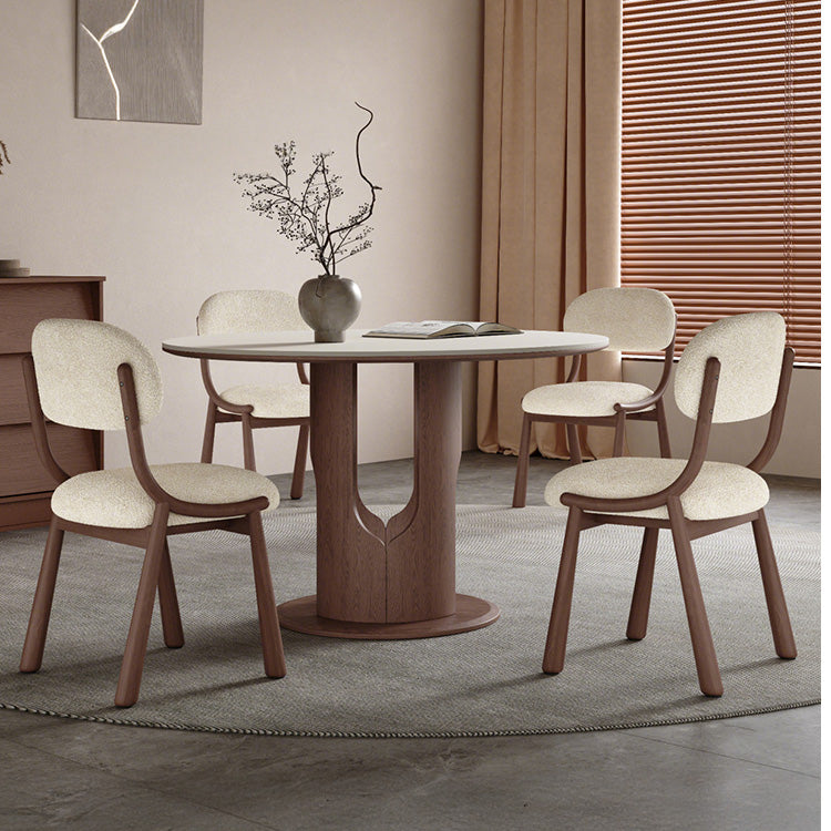 無垢材ラウンドダイニングテーブル ビンテージスタイル ピュアホワイトセラミック天板 中空脚デザイン hagst-5509