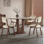 無垢材ラウンドダイニングテーブル ビンテージスタイル ピュアホワイトセラミック天板 中空脚デザイン hagst-5509