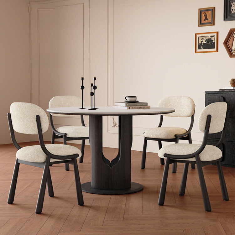 無垢材ラウンドダイニングテーブル ヴィンテージ調 セラミック天板 ブラック中空脚デザイン hagst-5510