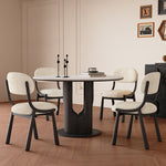 無垢材ラウンドダイニングテーブル ヴィンテージ調 セラミック天板 ブラック中空脚デザイン hagst-5510