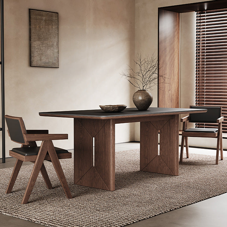 無垢材ダイニングテーブル 長方形 セラミック天板 ウォールナット色脚 モダンシンプル hagst-5511