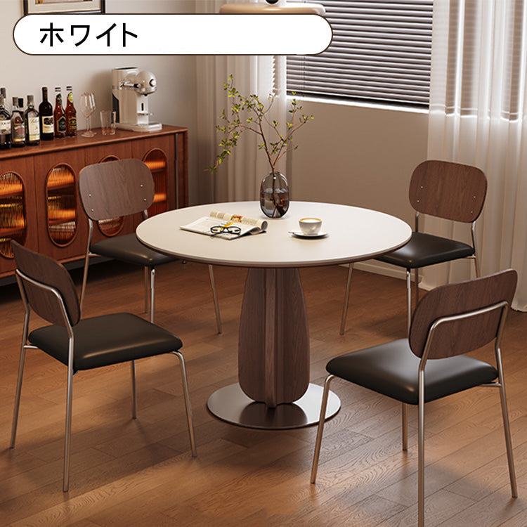 モダンシンプル実木ラウンドダイニングテーブル 胡桃色 ブラックセラミック天板 スターフルーツデザイン脚 商談用 hagst-5517
