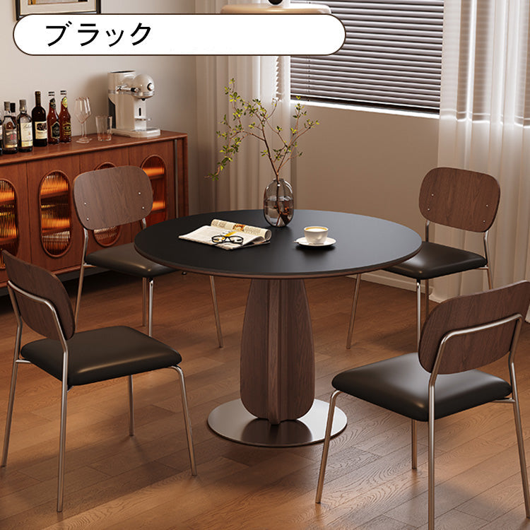 モダンシンプル実木ラウンドダイニングテーブル 胡桃色 ブラックセラミック天板 スターフルーツデザイン脚 商談用 hagst-5517