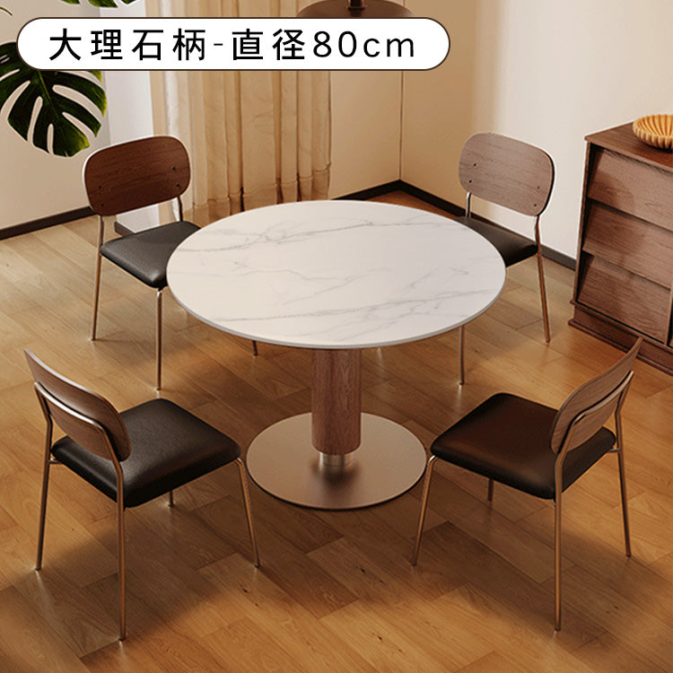 ラグジュアリーモダン 実木ラウンドダイニングテーブル セラミック天板 ウォールナット円柱脚 金属ベース 商談用hagst-5520