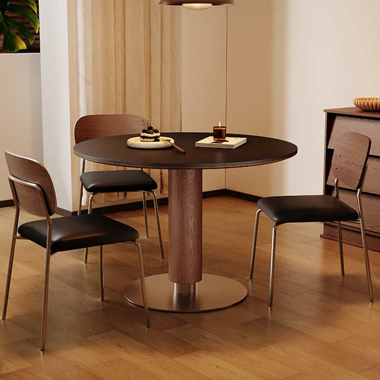 ラグジュアリーモダン 実木ラウンドダイニングテーブル セラミック天板 ウォールナット円柱脚 金属ベース 商談用hagst-5520