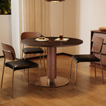 ラグジュアリーモダン 実木ラウンドダイニングテーブル セラミック天板 ウォールナット円柱脚 金属ベース 商談用hagst-5520