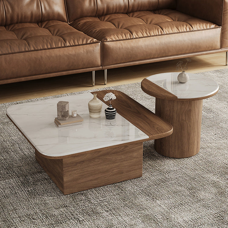 マイクロクリスタルストーンコーヒーテーブルセット北欧シンプルスクエアラウンド原木調ツートンデザイン hagst-5531