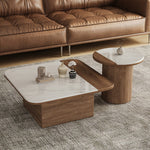マイクロクリスタルストーンコーヒーテーブルセット北欧シンプルスクエアラウンド原木調ツートンデザイン hagst-5531