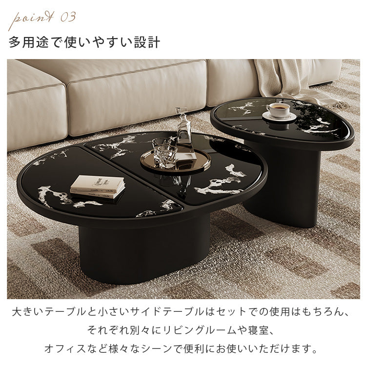 イタリアンミニマルマイクロクリスタルストーンコーヒーテーブルセット創意ラウンドブラックデザイン hagst-5532