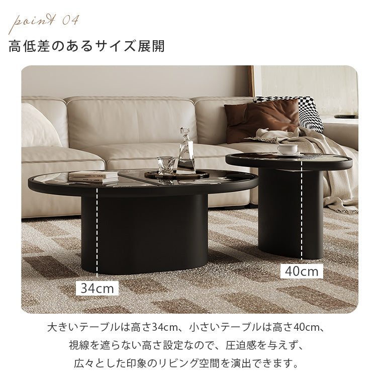 イタリアンミニマルマイクロクリスタルストーンコーヒーテーブルセット創意ラウンドブラックデザイン hagst-5532