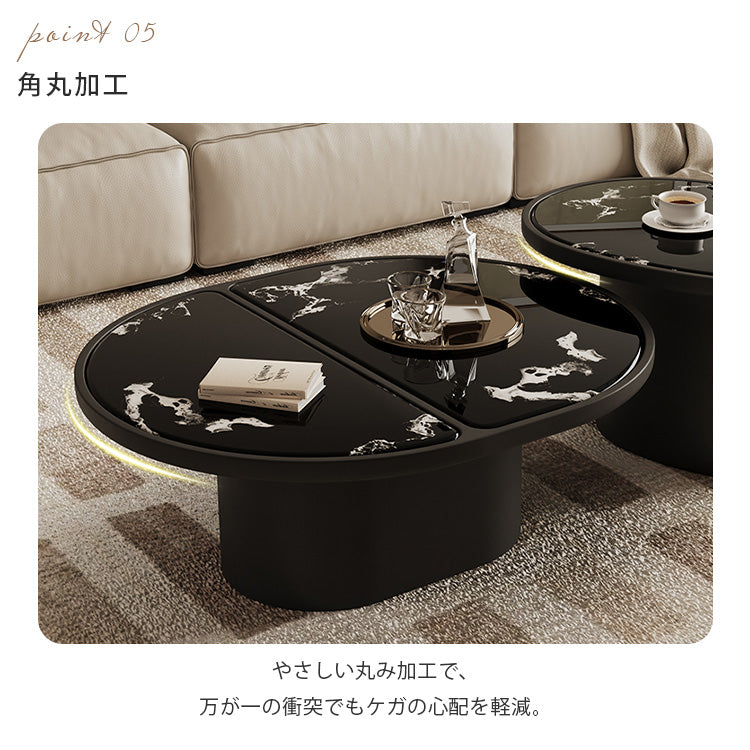 イタリアンミニマルマイクロクリスタルストーンコーヒーテーブルセット創意ラウンドブラックデザイン hagst-5532