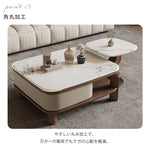 イタリアンラグジュアリーホワイトマイクロクリスタルストーンスクエアコーヒーテーブル回転式収納付き大小セット hagst-5533