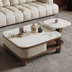 イタリアンラグジュアリーホワイトマイクロクリスタルストーンスクエアコーヒーテーブル回転式収納付き大小セット hagst-5533