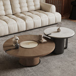 クリームスタイルウォールナット調マイクロクリスタルストーンラウンドコーヒーテーブル中空デザイン大小セット hagst-5534