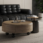 イタリアンミニマルラグジュアリー原木調ガラス天板ラウンドコーヒーテーブル大小収納セット hagst-5535