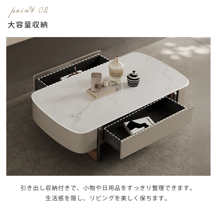 イタリアンミニマルモダンマイクロクリスタルストーン長方形コーヒーテーブル収納大引き出しカーキ色 hagst-5537