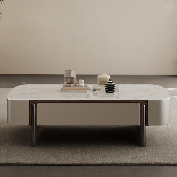 イタリアンミニマルモダンマイクロクリスタルストーン長方形コーヒーテーブル収納大引き出しカーキ色 hagst-5537